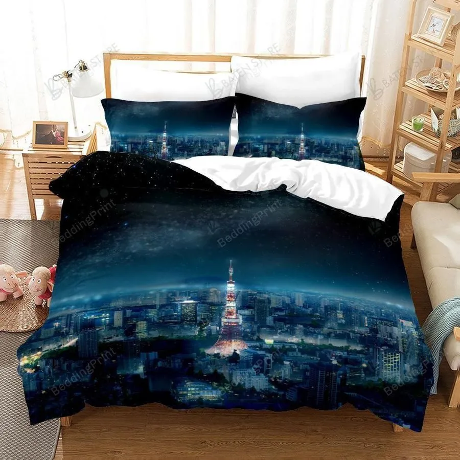 3D Dark City Building Tokyo Tower Bed Sheets Duvet Cover Bedding Set Great Gifts For Birthday Christmas Thanksgiving