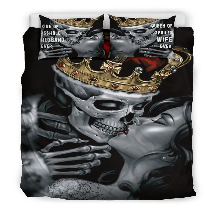 3D Dead Sugar Skull Girl Kissing Skull Bed Sheets Duvet Cover Bedding Sets