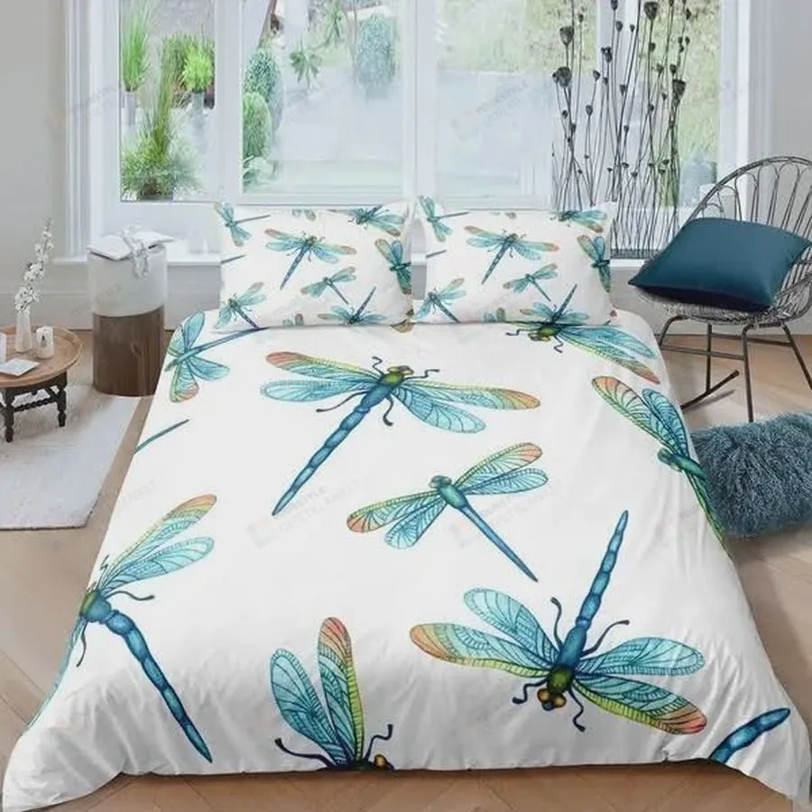 3D Dragonfly Print Cotton Bed Sheets Spread Comforter Duvet Cover Bedding Sets