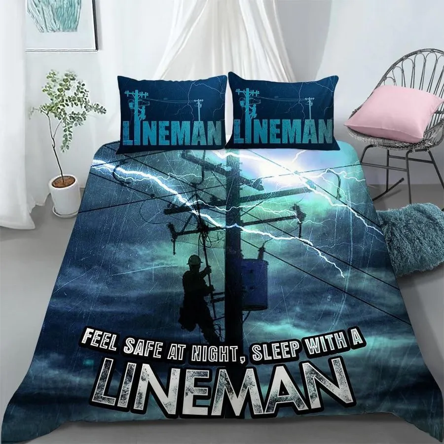 3D Feel Safe At Night Sleep With A Lineman Bed Sheets Duvet Cover Bedding Sets