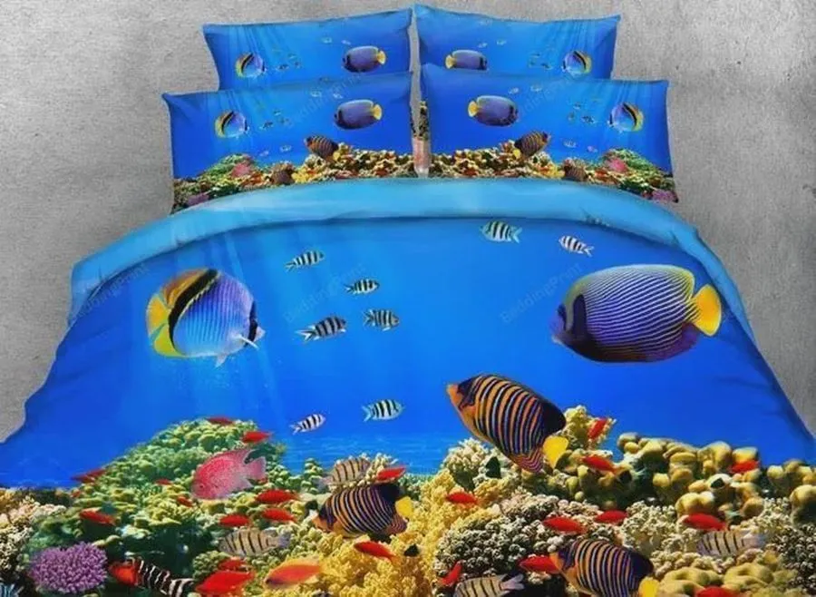 3D Fish Aquarium Print Bed Sheets Duvet Cover Bedding Sets