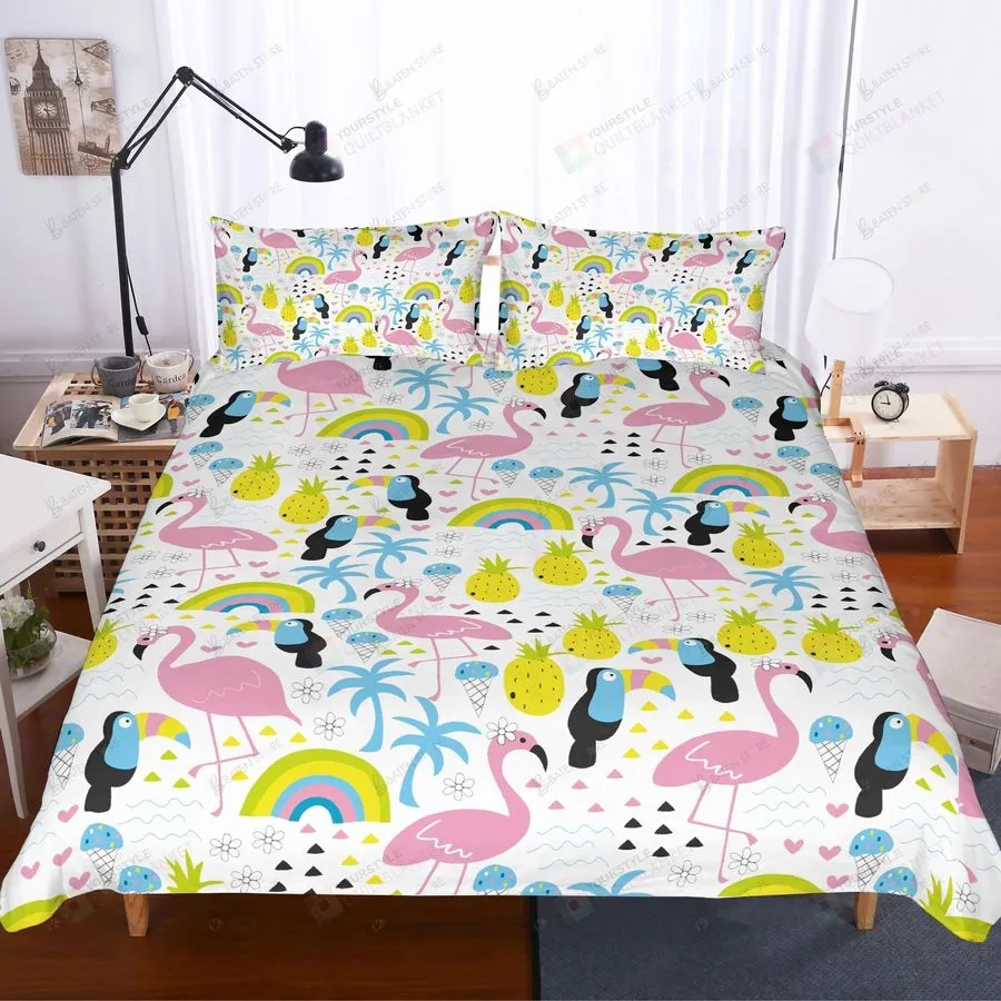 3D Flamingo Coconut Tree Bed Sheets Duvet Cover Bedding Set Great Gifts For Birthday Christmas Thanksgiving