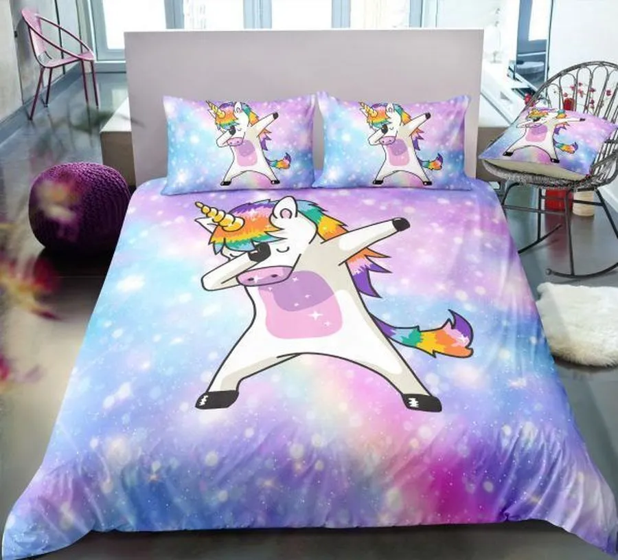 3D Galaxy Unicorn Dab Cotton Bed Sheets Spread Comforter Duvet Cover Bedding Sets