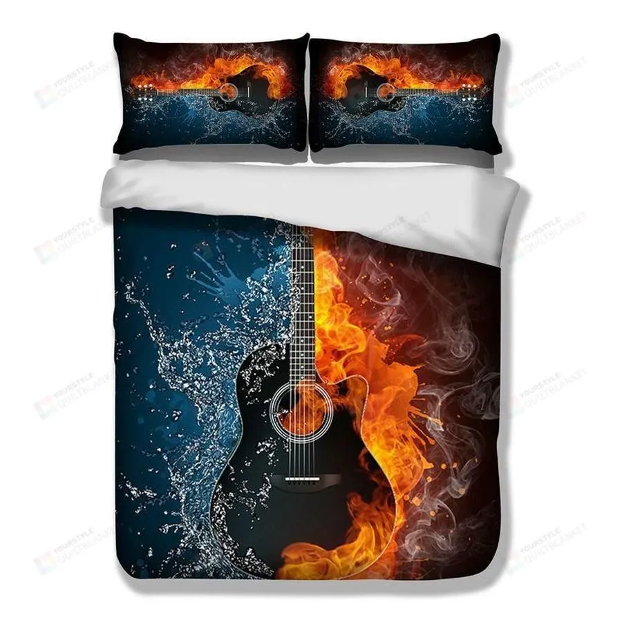 3D Guitar Fire And Water Music Bedding Set Cotton Bed Sheets Spread Comforter Duvet Cover Bedding Sets