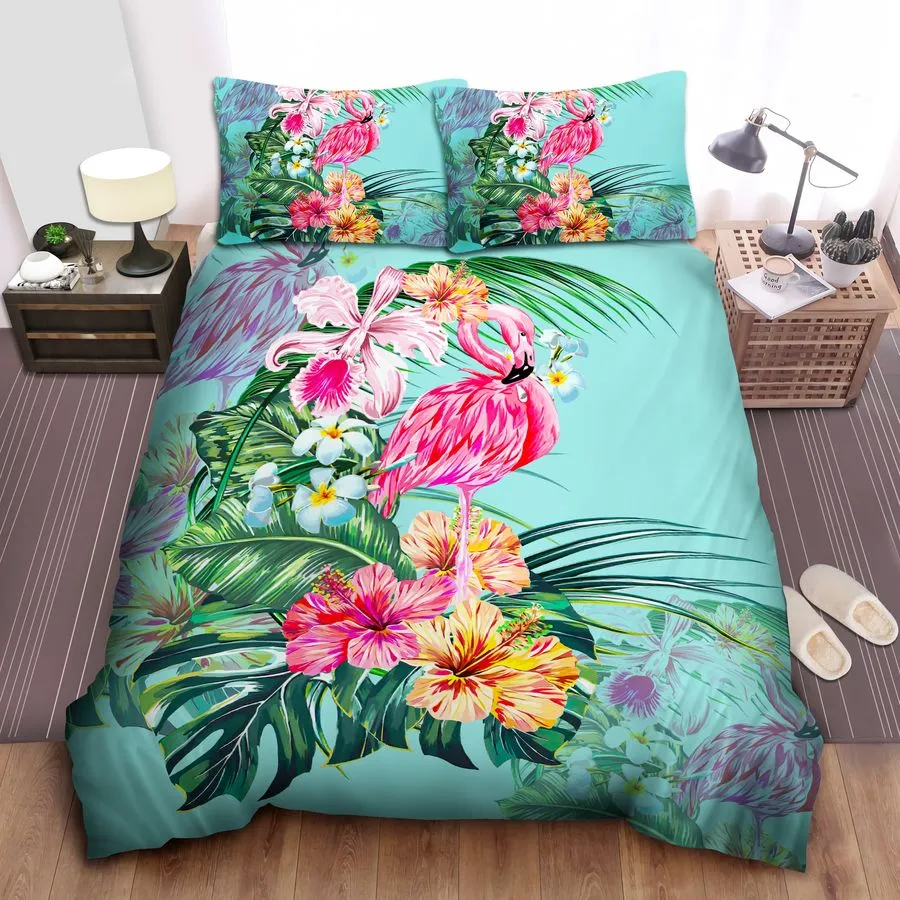 3D Hawaii Flamingo Tropical Cotton Bed Sheets Spread Comforter Duvet Cover Bedding Sets