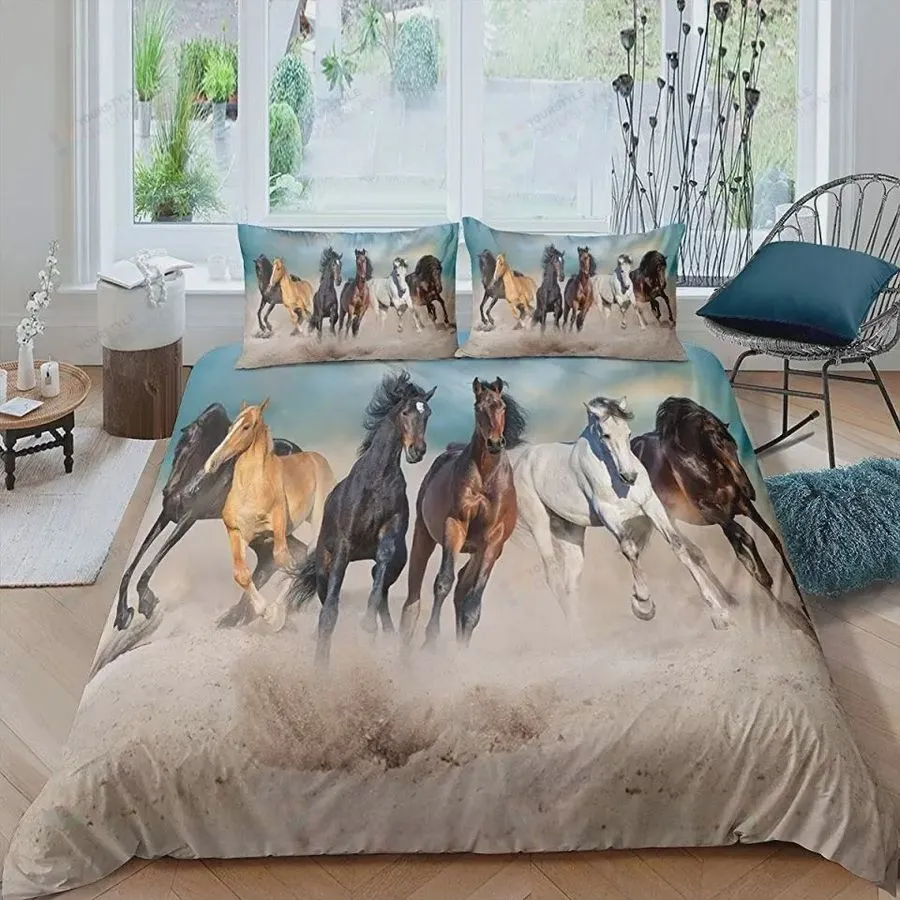 3D Horse Cover Set For Kids Running Horses Bedding Set Decorative Wild Animal Pattern 3 Piece Size Duvet Cover With Pillowcases Zipper