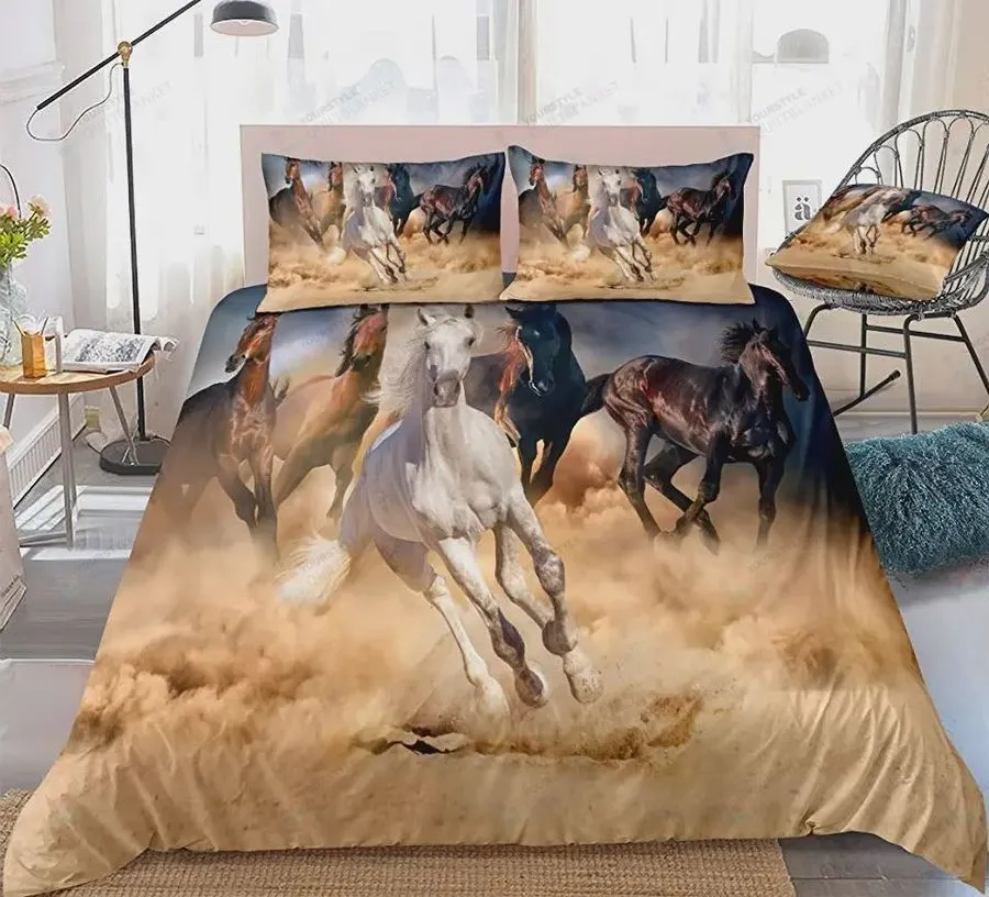 3D Horses Duvet Cover Animal Bedding Set Brown Horses Pattern Boys Teens Animal Bedding
