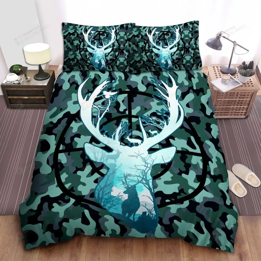 3D Hunting Deer Blue Camouflage Cotton Bed Sheets Spread Comforter Duvet Cover Bedding Sets
