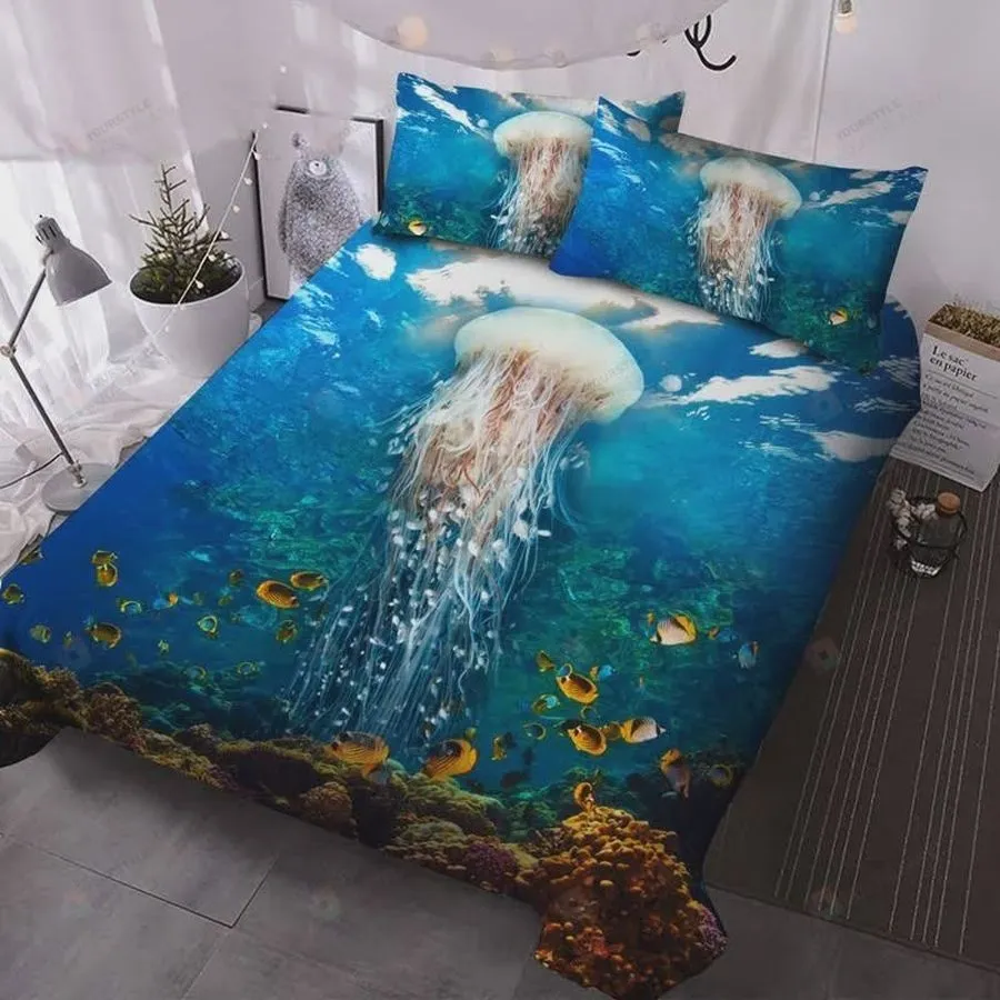 3D Jelly Fish Microfiber No Fading Bedding Set (Duvet Cover &Amp Pillow Cases)