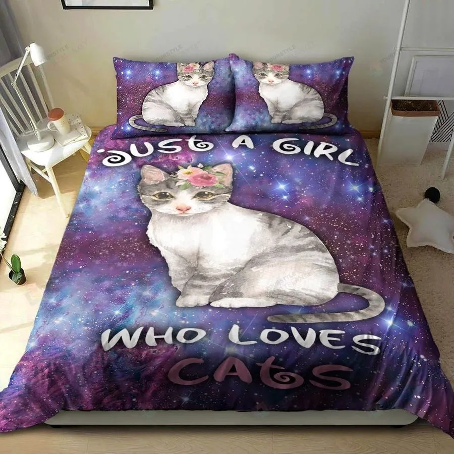3D Just A Girl Who Love Cats Cotton Bed Sheets Spread Comforter Duvet Cover Bedding Sets