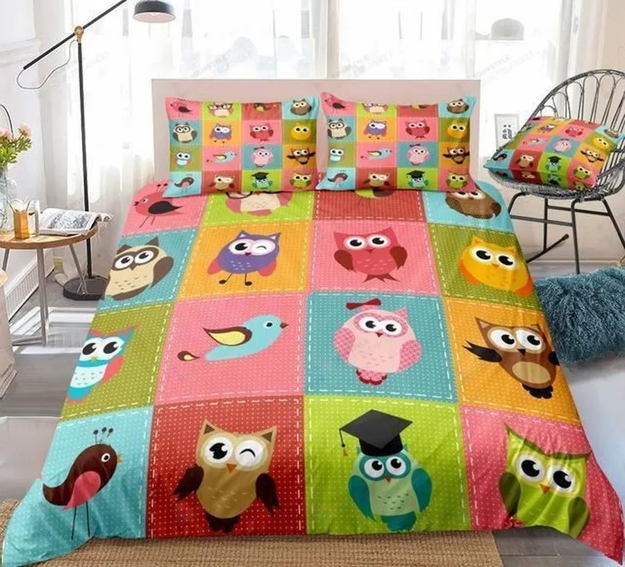 3D Kids Owl Cartoon Cotton Bed Sheets Spread Comforter Duvet Cover Bedding Sets