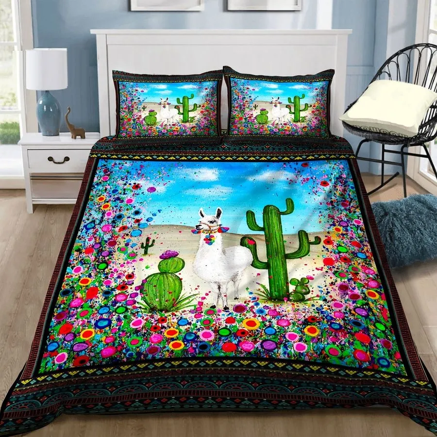 3D Llama With Cactus In The Desert Cotton Bed Sheets Spread Comforter Duvet Cover Bedding Sets