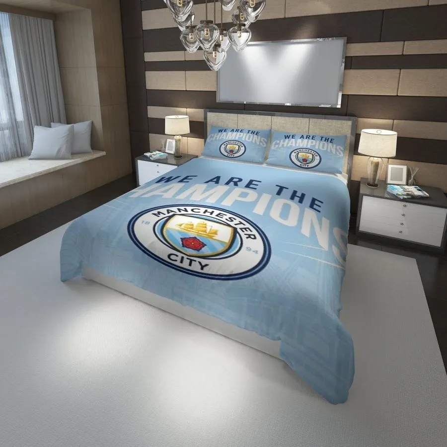 3D Manchester City Fc Logo We Are The Champions Bedding Set For Fans