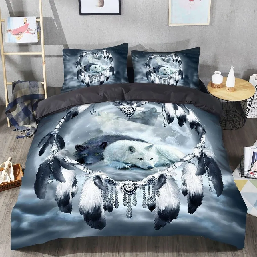 3D Native Black And White Wolf Cotton Bed Sheets Spread Comforter Duvet Cover Bedding Sets