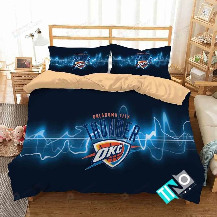 3D Nba Oklahoma City Thunder Logo Basketball Bedding Set (Duvet Cover &Amp Pillow Cases)