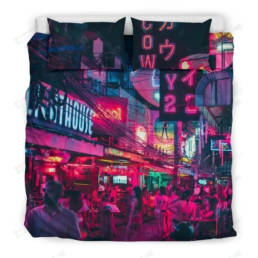 3D Neon City Bed Sheets Duvet Cover Bedding Set Great Gifts For Birthday Christmas Thanksgiving