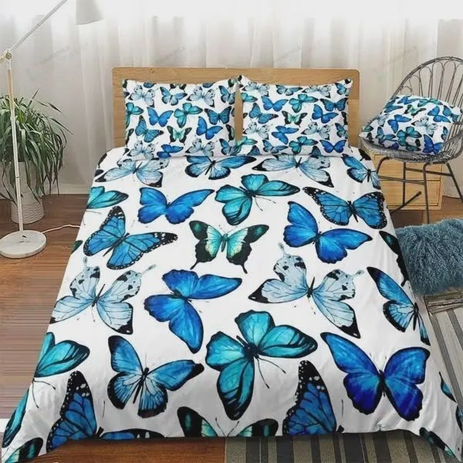 3D Oil Painting Blue Butterfly Cotton Bed Sheets Spread Comforter Duvet Cover Bedding Sets