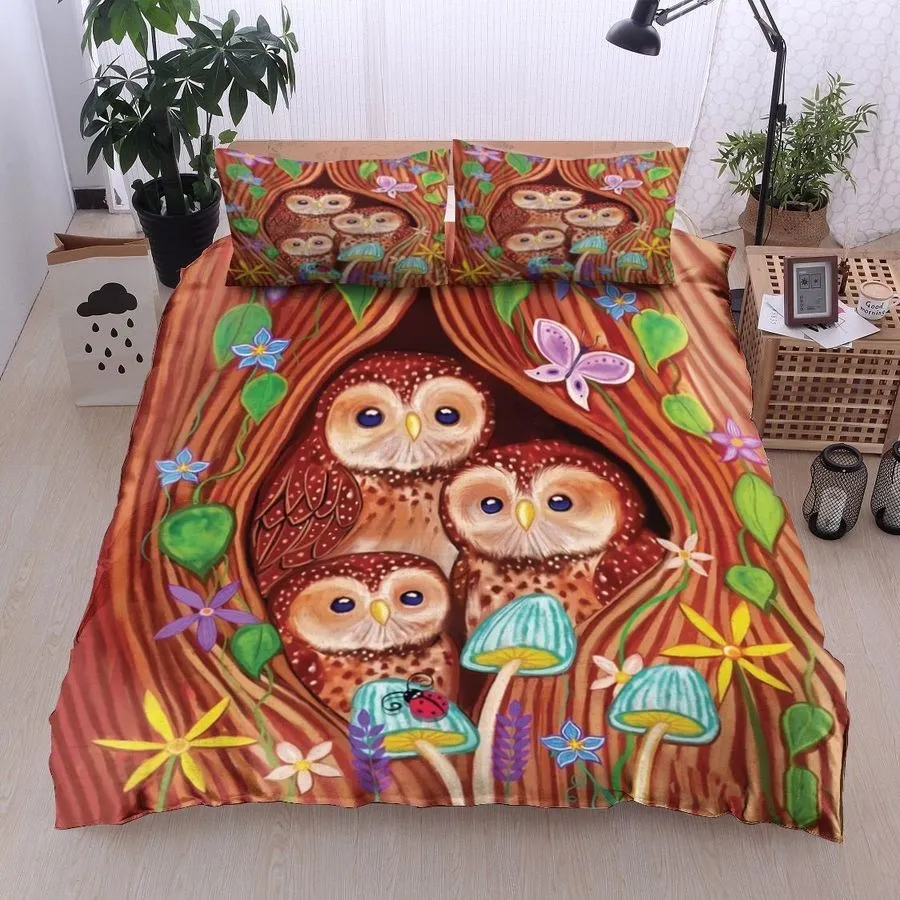 3D Owl Butterfly Mushroom Cotton Bed Sheets Spread Comforter Duvet Cover Bedding Sets
