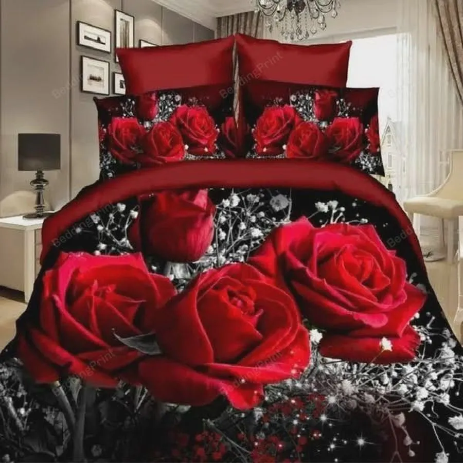 3D Painting Red Rose Bed Sheets Duvet Cover Bedding Sets