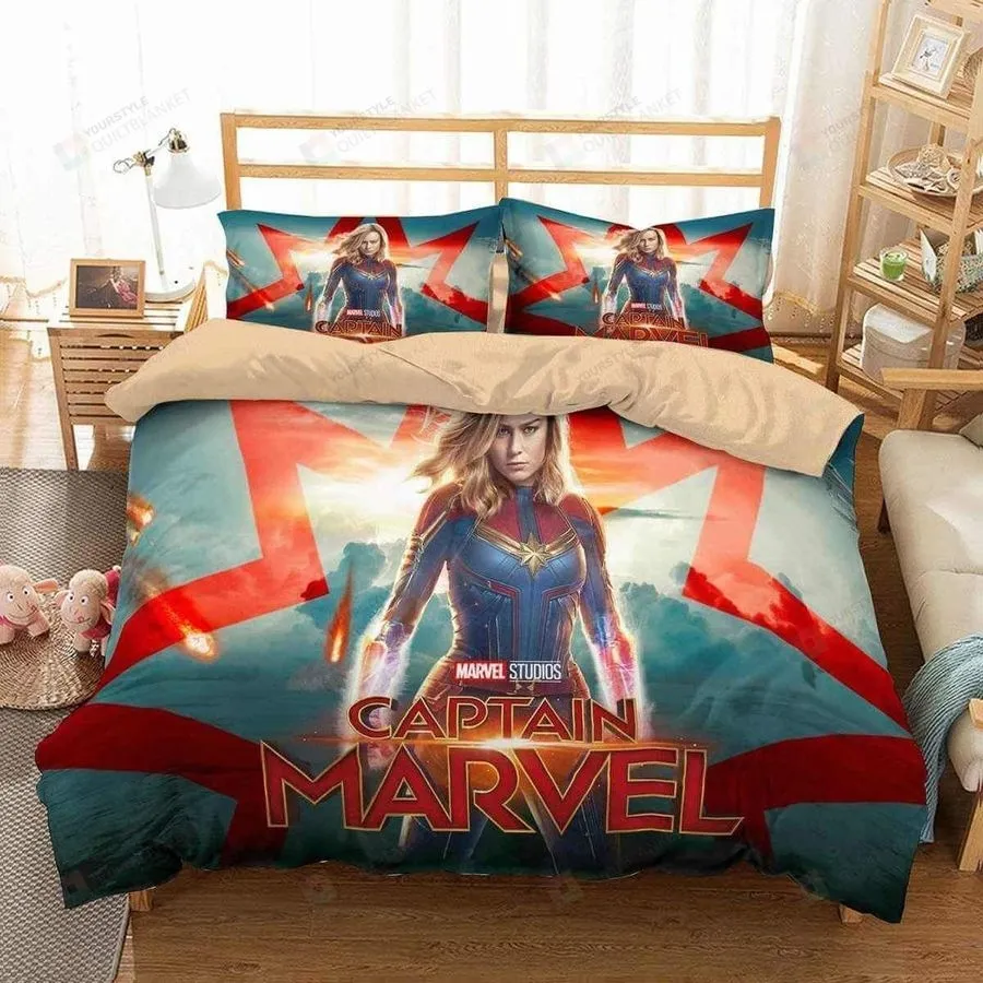 3D Printed Captain Marvel Superhero Bedding Set  (Duvet Cover &Amp Pillow Cases)