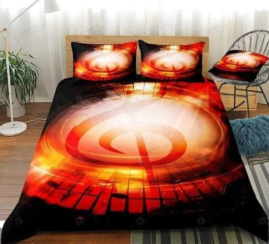 3D Red Music Notes Cotton Bed Sheets Spread Comforter Duvet Cover Bedding Sets