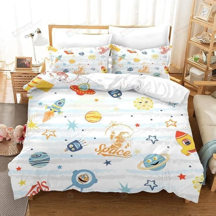 3D Satellite Spacecraft Rocket Planet Cartoon Cotton Bed Sheets Spread Comforter Duvet Cover Bedding Sets