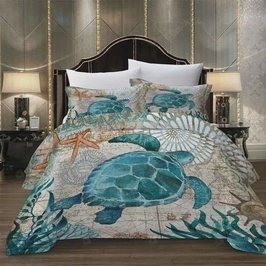 3D Sea Turtle Cotton Bed Sheets Spread Comforter Duvet Cover Bedding Sets