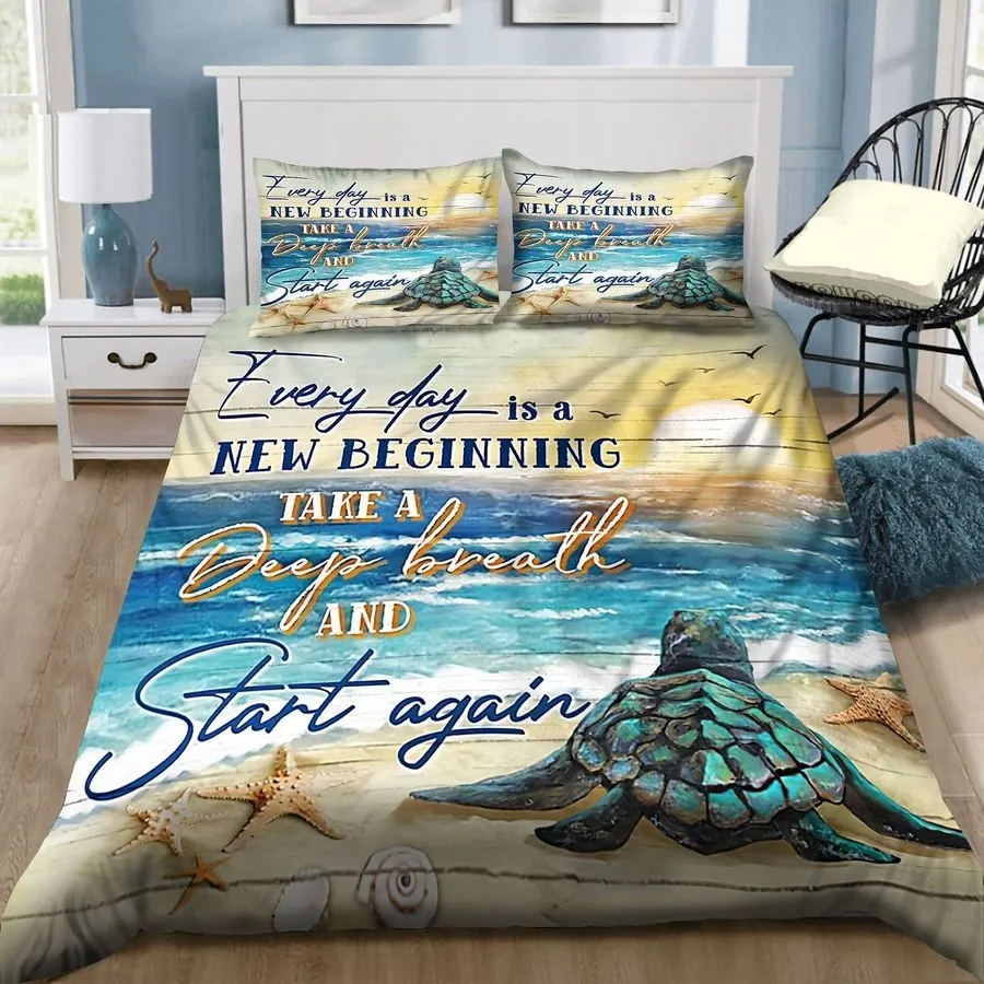 3D Sea Turtle Everyday Is A New Beginning Take A Deep Breath And Start Again Cotton Bed Sheets Spread Comforter Duvet Cover Bedding Sets