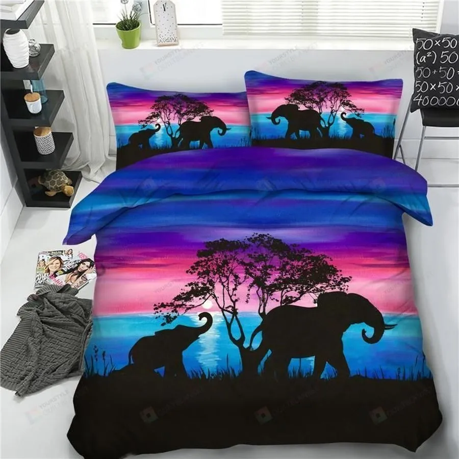 3D Shadow Elephant Walking By The Sea Cotton Bed Sheets Spread Comforter Duvet Cover Bedding Sets