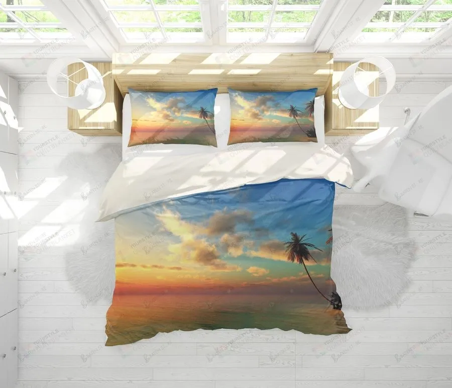 3D Sky Sea Coconut Tree Bed Sheets Duvet Cover Bedding Set Great Gifts For Birthday Christmas Thanksgiving