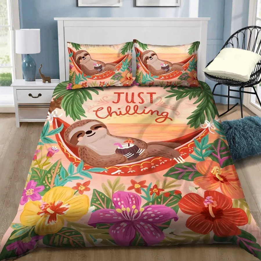 3D Sloth Hawaii Just Chilling Cotton Bed Sheets Spread Comforter Duvet Cover Bedding Sets