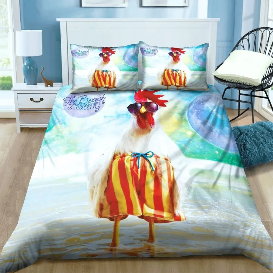 3D Summer Chicken The Beach Is Calling Cotton Bed Sheets Spread Comforter Duvet Cover Bedding Sets