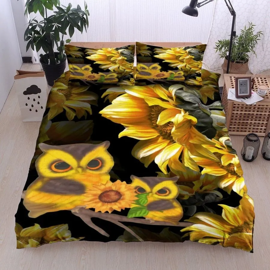 3D Sunflower Strigidae Owl Cotton Bed Sheets Spread Comforter Duvet Cover Bedding Sets