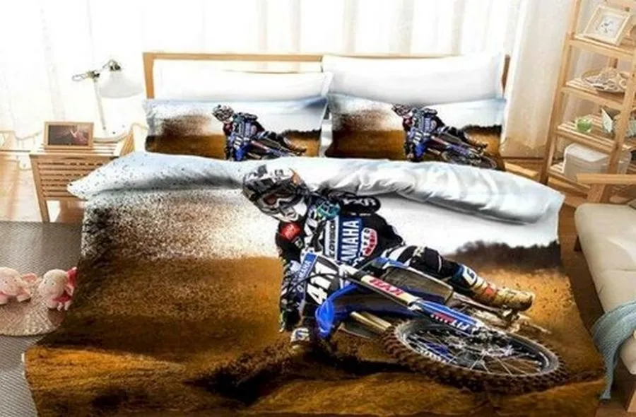 3D Super Motocross Motorcycle Race Bedding Sets Duvet Cover Bedroom,