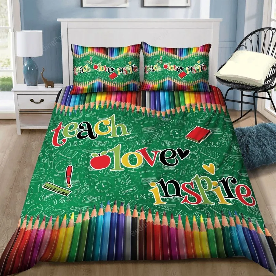 3D Teaching Crayon Teach Love Inspire Bed Sheets Duvet Cover Bedding Sets