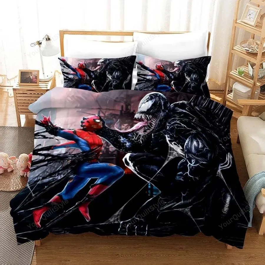 3D Venom Spiderman Fighting Bedding Set (Duvet Cover &Amp Pillow Cases)