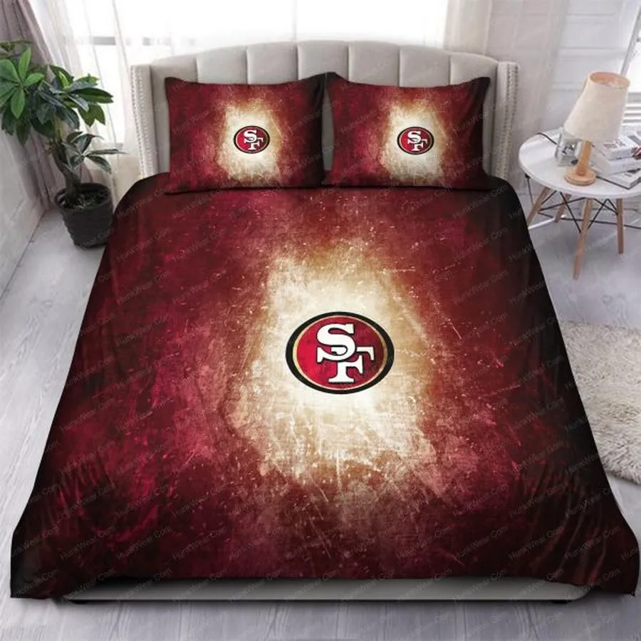 49Ers Signature Logo In Red And Brown Background Bedding Set