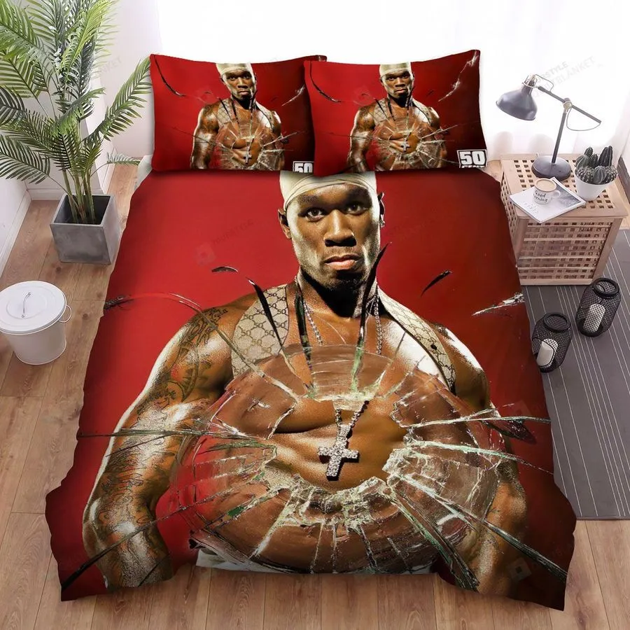 50 Cent In Front Of Breaking Mirror Bed Sheets Spread Duvet Cover Bedding Sets