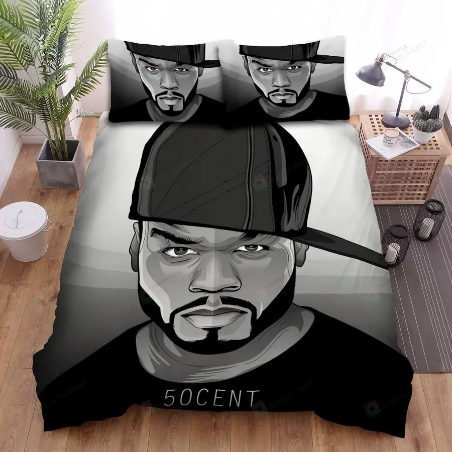 50 Cent In Monochrome Art Bed Sheets Spread Duvet Cover Bedding Sets