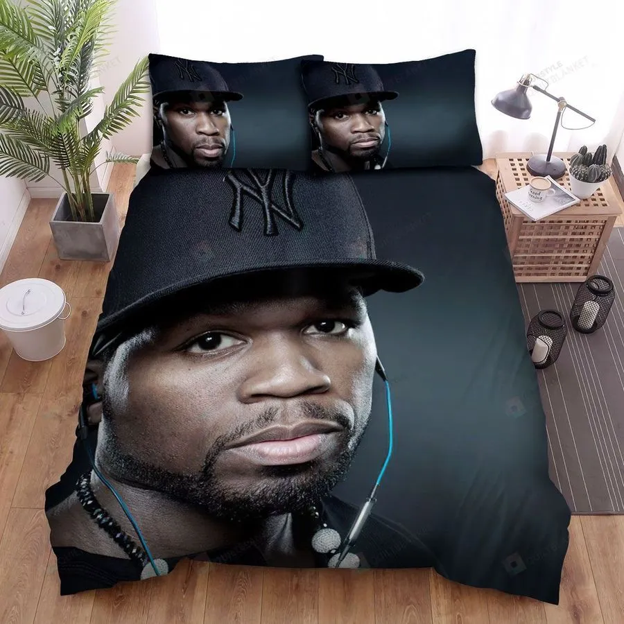 50 Cent Wearing Earphones Bed Sheets Spread Duvet Cover Bedding Sets