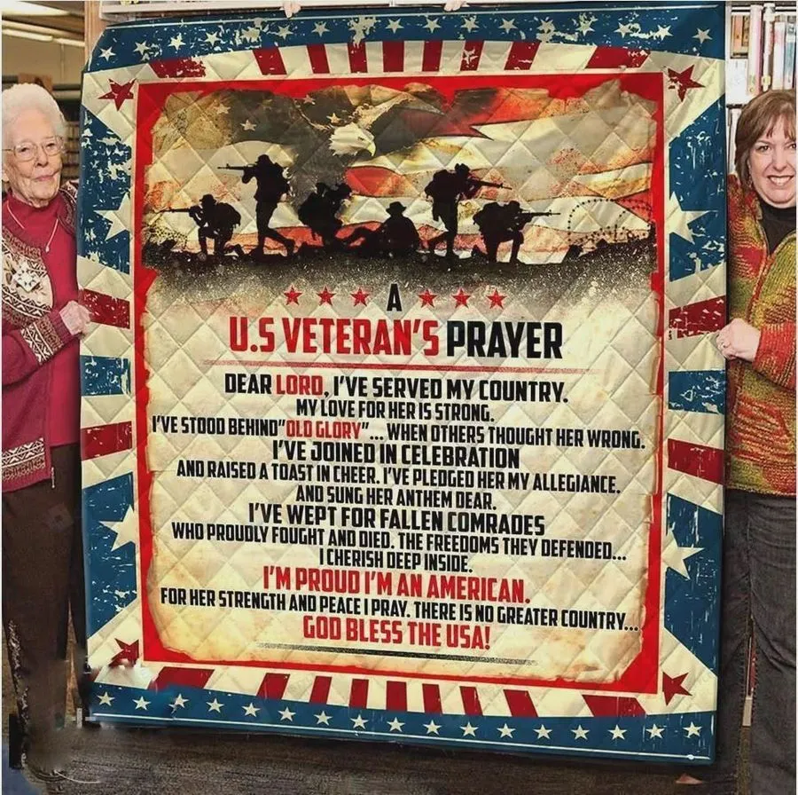 A Us Veteran's Prayer God Bless The Usa Quilt Blanket Great Customized Blanket Gifts For Birthday Christmas Thanksgiving