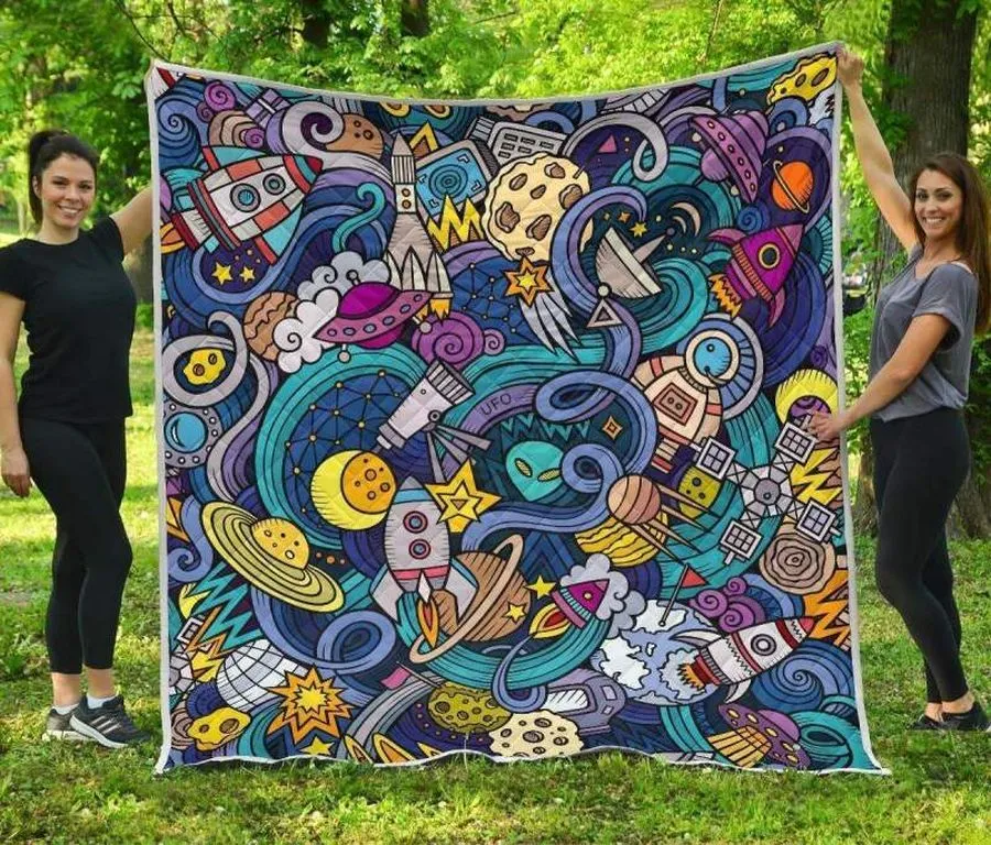 Abstract Cartoon Galaxy Space 3D Customized Quilt