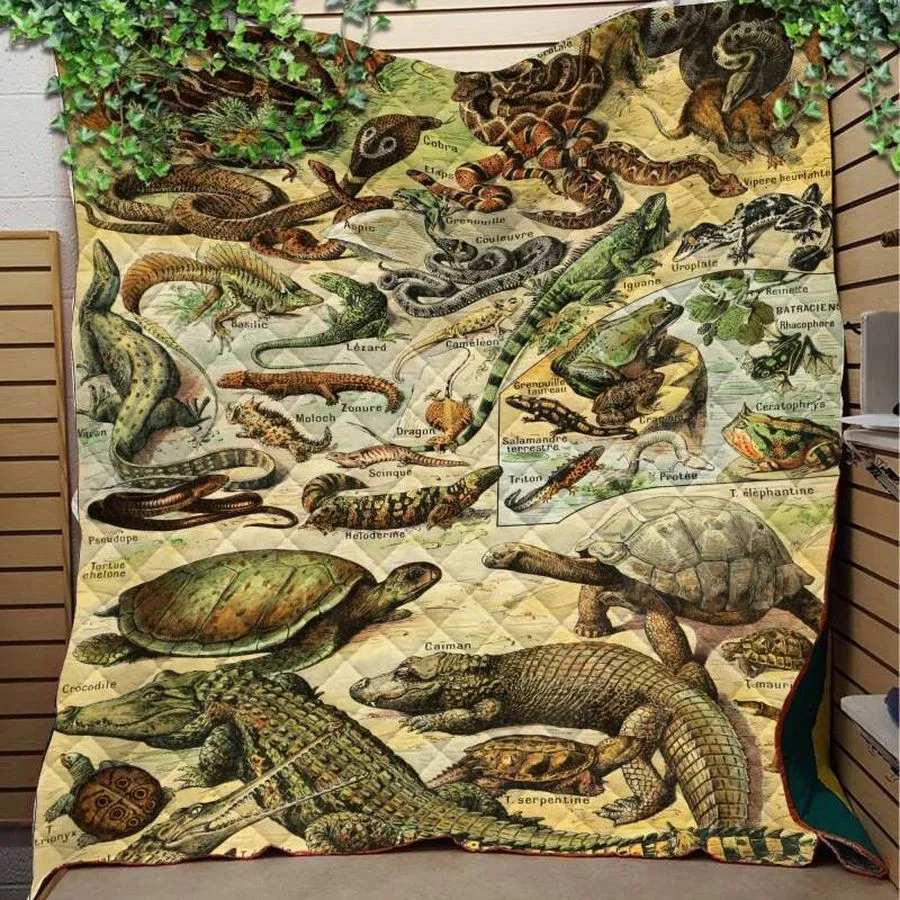 Adolphe Millot Reptiles Like 3D Quilt Blanket