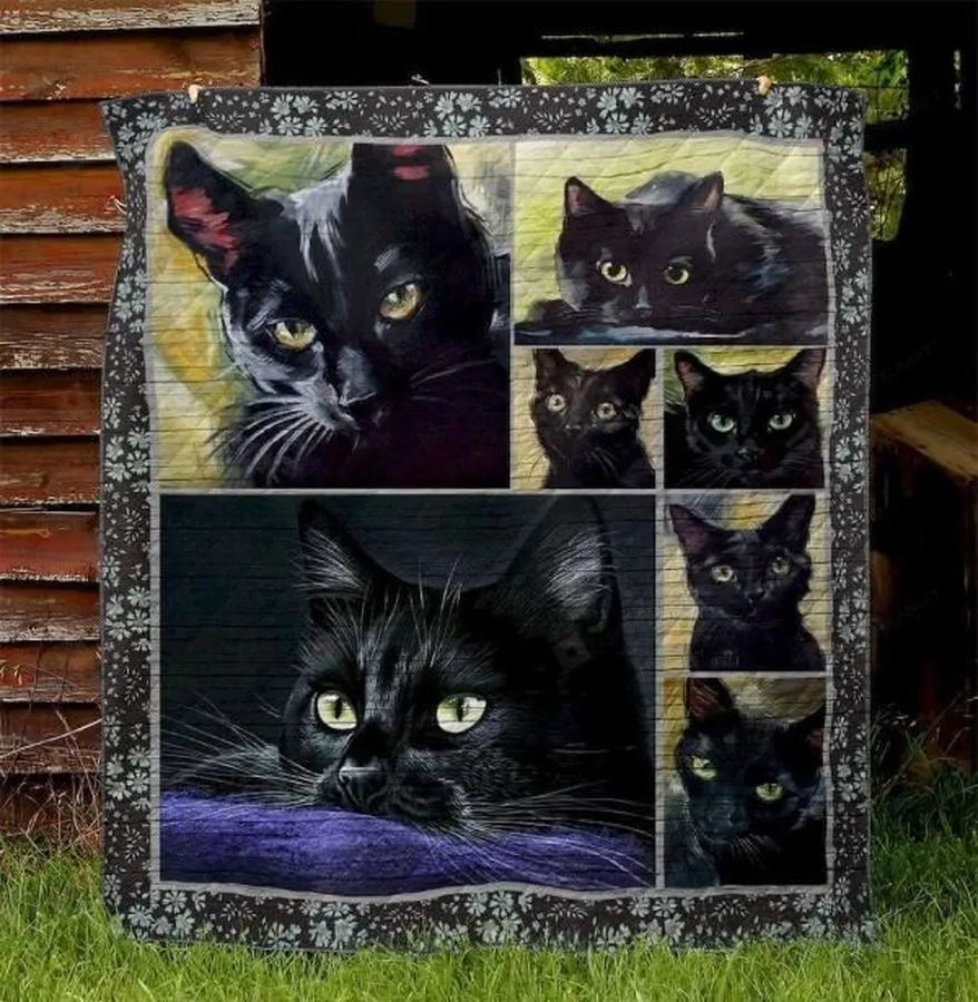 Adorable Black Cat Painting Quilt Blanket Great Customized Gifts For Birthday Christmas Thanksgiving Perfect Gifts For Cat Lover