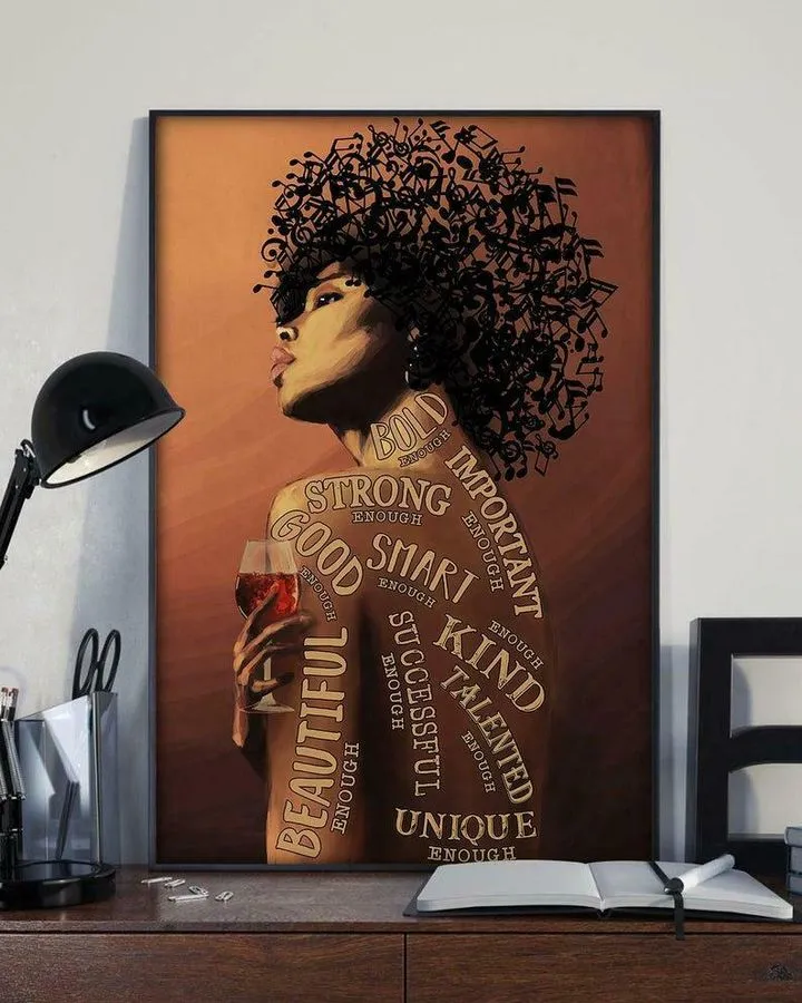 Afro Girl Music And Wine I Am Black Lives Matter, Wine Poster Canvas Wall Art
