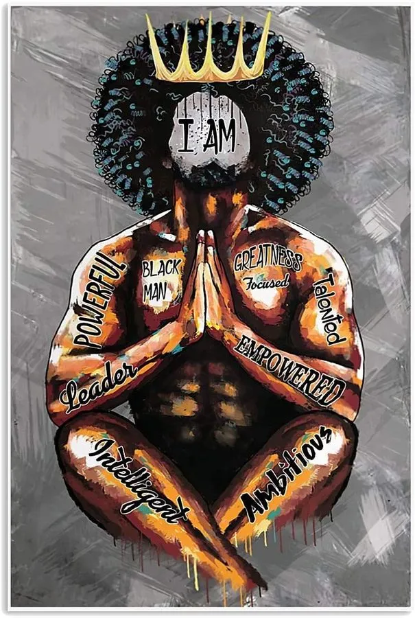 Afro Man Black King Portrait I Am Unique Powerful Leader Ambitious Poster Canvas Wall Art Gifts For Lover, Son, Grandson, Husband, Man Gifts
