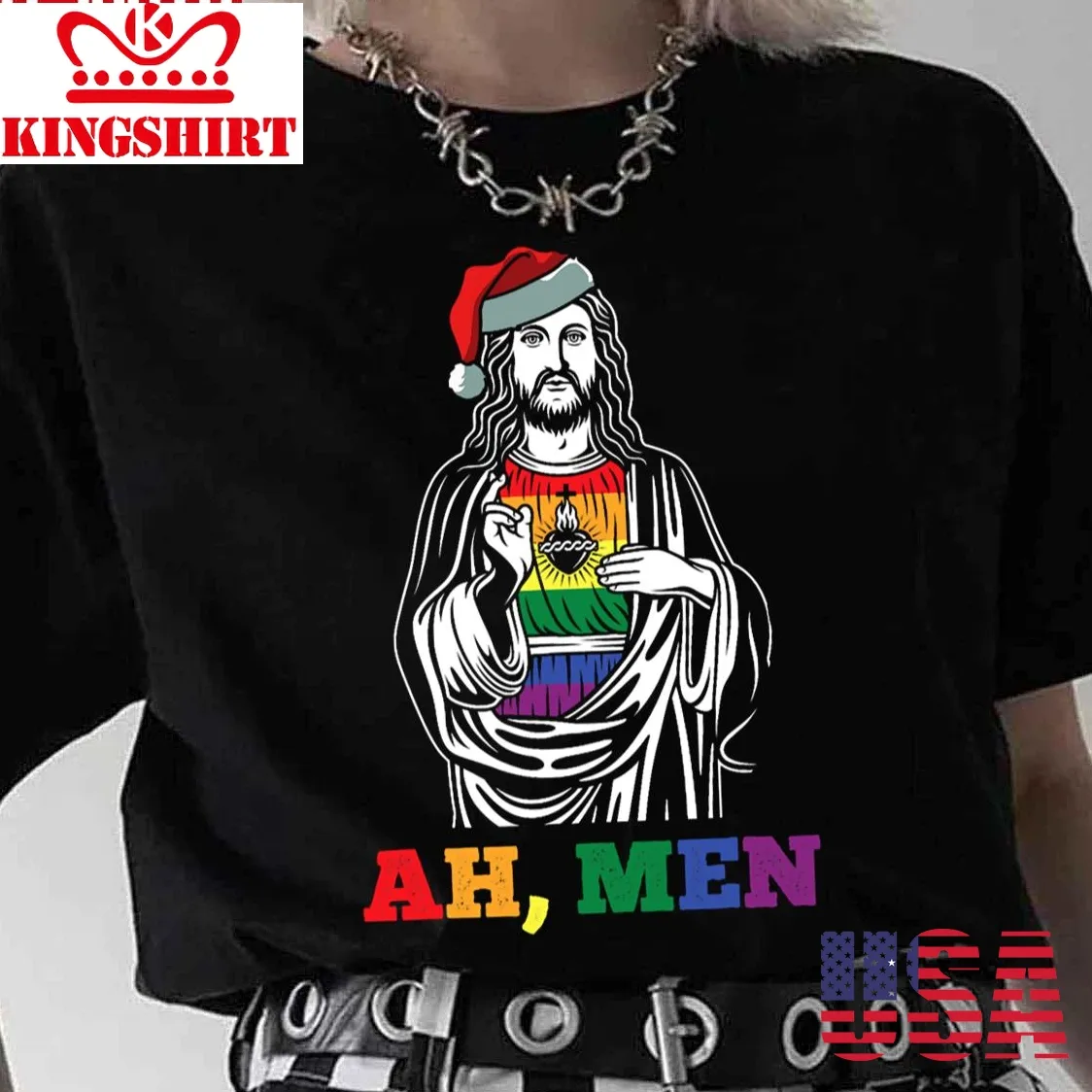 Ah Men Christmas Funny Lgbt Q Pride Jesus Art Unisex T Shirt