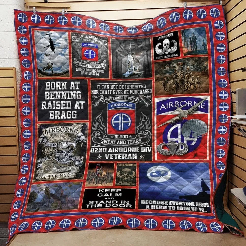 Airborne Veteran Born At Benning Raised At Bragg Quilt Blanket Great Customized Blanket Gifts For Birthday Christmas Thanksgiving