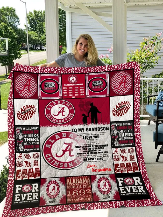 Alabama Crimson Tide To My Grandson Love Grandmom Quilt Blanket