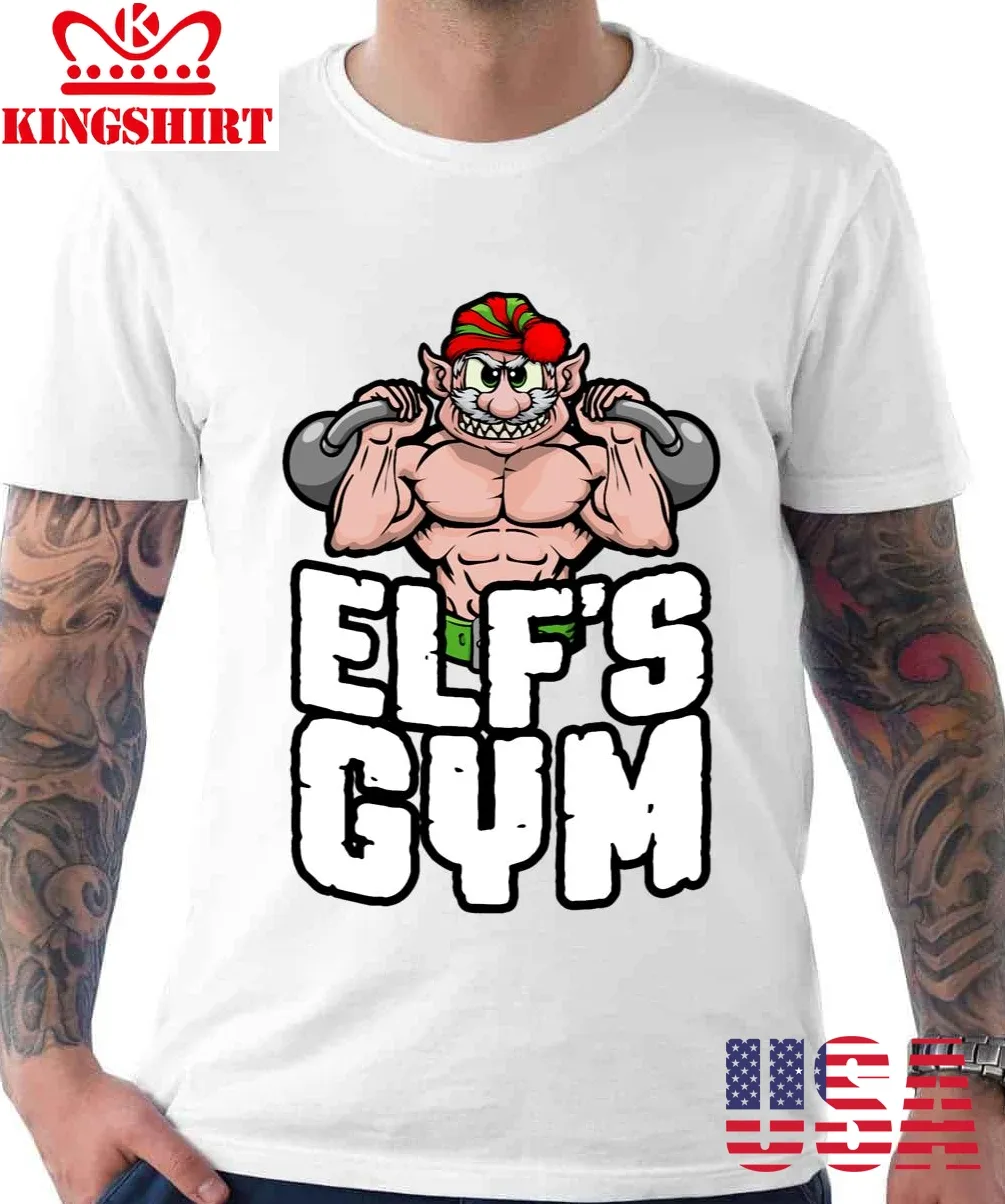 Elf's Gym Kettlebell Bodybuilder Christmas Workout Unisex T Shirt